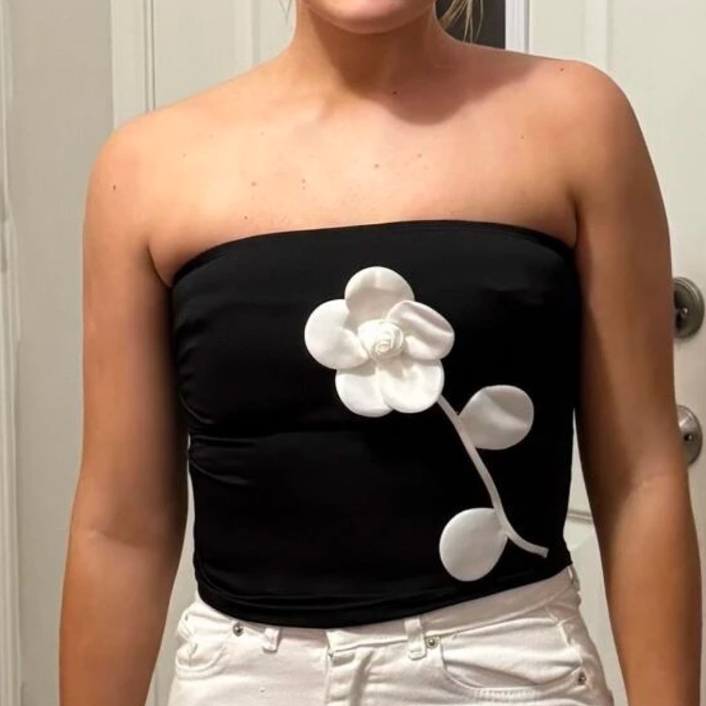 Chic Nation Black Strapless Embellished Crop Top